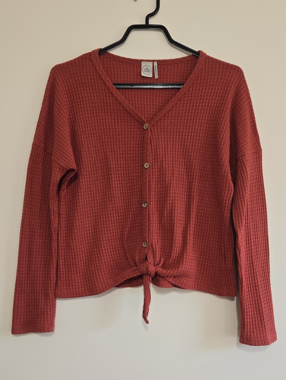 Paper Crane Waffle Knit Tie Front Top